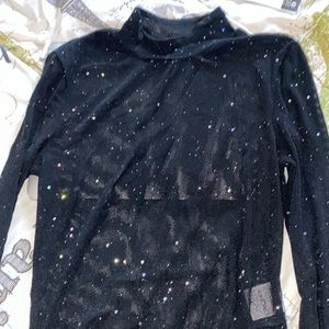 BLACK SHEER LONG SLEEVE BEJEWELD BODYSUIT
